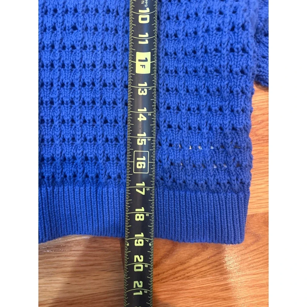 Gap Womens Royal Blue Crochet Knit Cotton Sweater Medium Long Sleeve Cropped - Picture 5 of 6